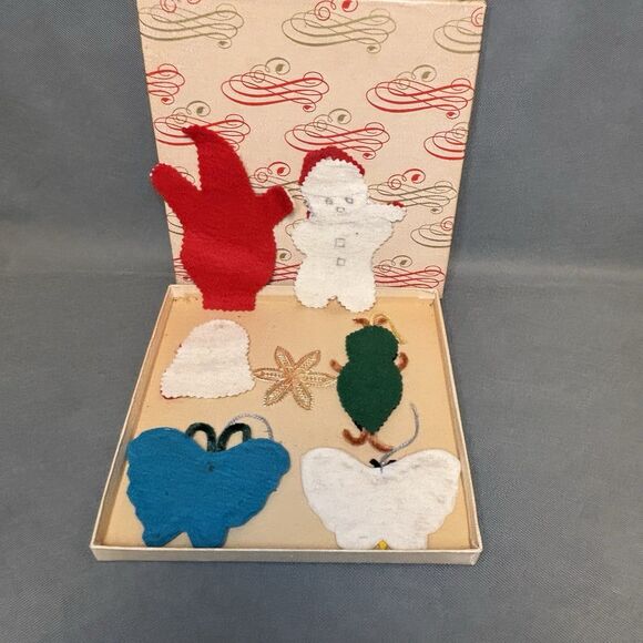 Vintage Christmas Ornaments Handmade Felt & Sequin Santa Claus Snowman Snowflake - Picture 5 of 7